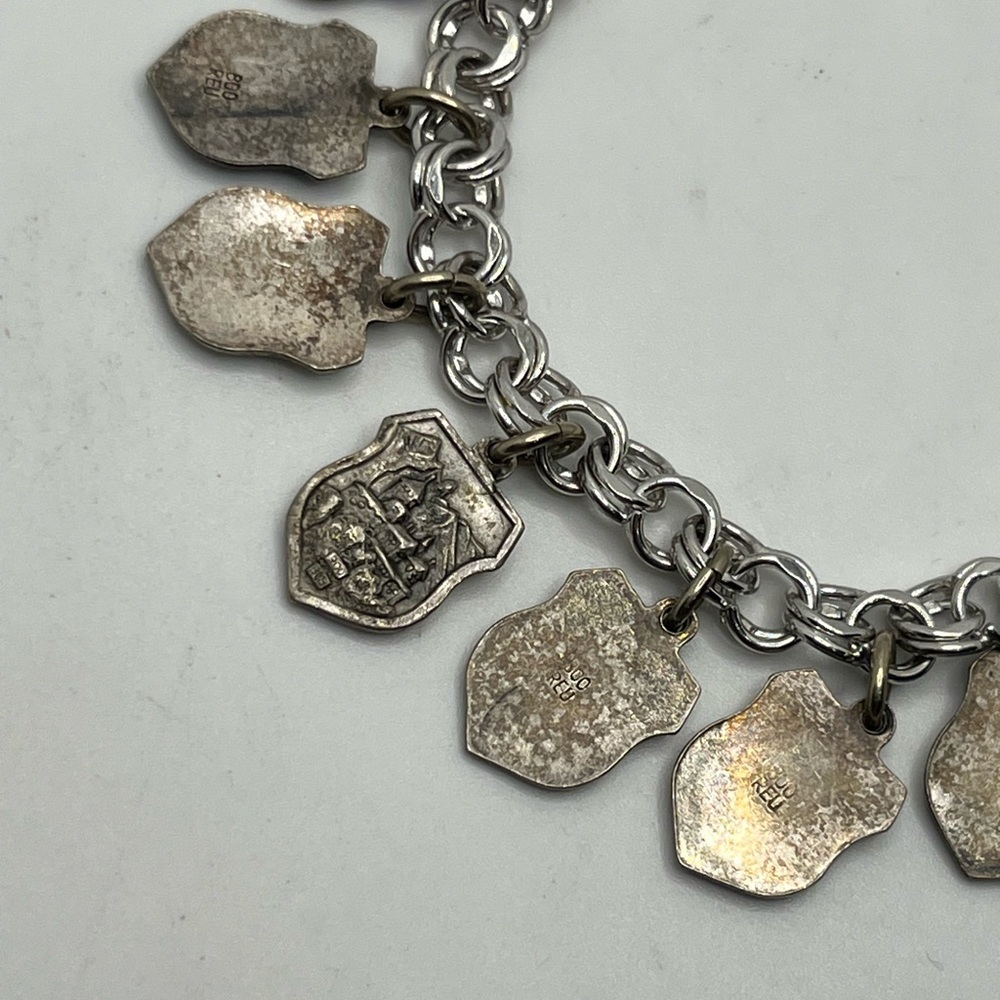 Vintage 800 & Sterling silver European cities colorful enamel charm bracelet - Picture 7 of 16